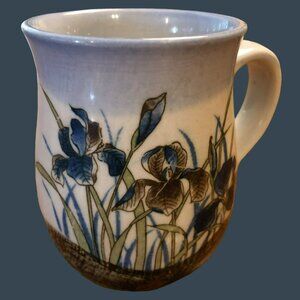 Vtg Otigari Hand painted Stoneware Mug Japan Iris Flowers